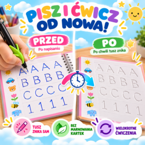 Zestaw 4 Książeczek Małego Ucznia – nauka pisania bez łez i nerwów (5 wkładów gratis)